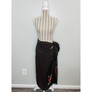 Hibiscus Collection Brown Floral Sarong Wrap Tropical Resort Vacation Beach